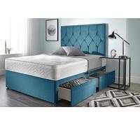 Somnior Ziggy Plush Velvet Memory Foam 4 Drawer Divan Bed With Upholstered Headboard In Navy Navy
