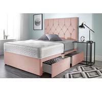 Somnior Ziggy Plush Velvet Memory Foam 4 Drawer Divan Bed with Upholstered Headboard in Pink | Size: Small Double Somnior Pink Small Double