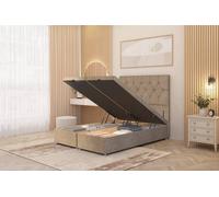 Somnior Ziggy Plush Velvet Ottoman Bed Base With Floor Standing Headboard In Beige Beige
