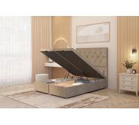 Somnior Ziggy Plush Velvet Ottoman Bed Base with Floor Standing Headboard in Beige | Size: Single Somnior Beige Single