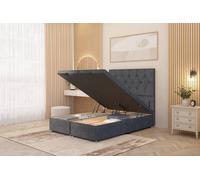 Somnior Ziggy Plush Velvet Ottoman Bed Base with Floor Standing Headboard in Charcoal | Size: Small Double