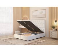 Somnior Ziggy Plush Velvet Ottoman Bed Base With Floor Standing Headboard In Ivory Ivory