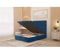 Somnior Ziggy Plush Velvet Ottoman Bed Base with Floor Standing Headboard in Navy | Size: King