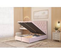Somnior Ziggy Plush Velvet Ottoman Bed Base With Floor Standing Headboard In Pink Pink