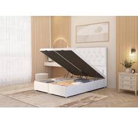 Somnior Ziggy Plush Velvet Ottoman Bed Base with Floor Standing Headboard in White | Size: Double