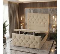 Somnior Ziggy Storage Ottoman Divan Base 54" Headboard & 22" Footboard Linen in Beige | Size: Small Single