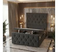 Somnior Ziggy Storage Ottoman Divan Base 54" Headboard & 22" Footboard Linen in Charcoal | Size: Single