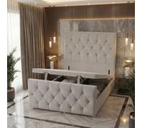 Somnior Ziggy Storage Ottoman Divan Base 54" Headboard & 22" Footboard Linen in Light Grey | Size: Small Single