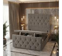 Somnior Ziggy Storage Ottoman Divan Base 54" Headboard & 22" Footboard Linen in Silver | Size: King