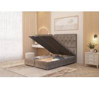 Somnior Ziggy Tweed Fabric Ottoman Bed Base With Floor Standing Headboard In Brown Brown