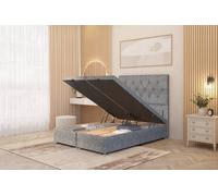 Somnior Ziggy Tweed Fabric Ottoman Bed Base with Floor Standing Headboard in Grey | Size: Super King