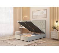 Somnior Ziggy Tweed Fabric Ottoman Bed Base with Floor Standing Headboard in Natural | Size: Super King