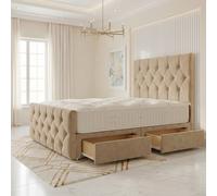 Somnior Ziggy Velvet Divan Bed Mattress 2 Draw 54" Headboard 22" Footboard In Beige Beige