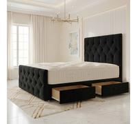 Somnior Ziggy Velvet Divan Bed Mattress 2 Draw 54" Headboard 22" Footboard In Black Black