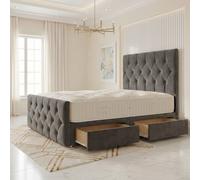 Somnior Ziggy Velvet Divan Bed Mattress 2 Draw 54" Headboard 22" Footboard in Charcoal | Size: Single