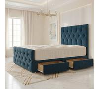 Somnior Ziggy Velvet Divan Bed Mattress 2 Draw 54" Headboard 22" Footboard in Navy | Size: Small Double