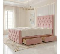 Somnior Ziggy Velvet Divan Bed Mattress 2 Draw 54" Headboard 22" Footboard in Pink | Size: Single