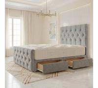 Somnior Ziggy Velvet Divan Bed Mattress 2 Draw 54" Headboard 22" Footboard In Silver Silver