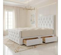Somnior Ziggy Velvet Divan Bed Mattress 2 Draw 54" Headboard 22" Footboard in White | Size: Super King