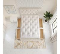 Somnior Ziggy Velvet Divan Bed Mattress 4 Draw 54" Headboard 22" Footboard in Ivory | Size: Super King