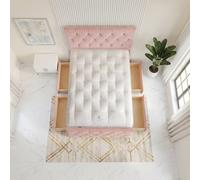 Somnior Ziggy Velvet Divan Bed Mattress 4 Draw 54" Headboard 22" Footboard in Pink | Size: Small Double