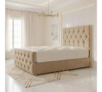 Somnior Ziggy Velvet Divan Bed Mattress No Draw 54" Headboard 22" Footboard in Beige | Size: Double Somnior Beige Double