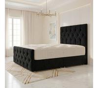 Somnior Ziggy Velvet Divan Bed Mattress No Draw 54" Headboard 22" Footboard in Black | Size: Single