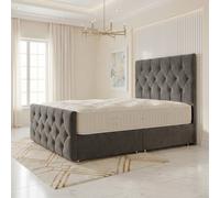 Somnior Ziggy Velvet Divan Bed Mattress No Draw 54" Headboard 22" Footboard In Charcoal Charcoal