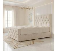 Somnior Ziggy Velvet Divan Bed Mattress No Draw 54" Headboard 22" Footboard in Ivory | Size: Super King
