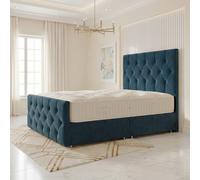 Somnior Ziggy Velvet Divan Bed Mattress No Draw 54" Headboard 22" Footboard In Navy Navy