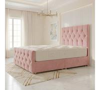 Somnior Ziggy Velvet Divan Bed Mattress No Draw 54" Headboard 22" Footboard In Pink Pink