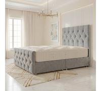 Somnior Ziggy Velvet Divan Bed Mattress No Draw 54" Headboard 22" Footboard in Silver | Size: Small Double