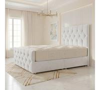 Somnior Ziggy Velvet Divan Bed Mattress No Draw 54" Headboard 22" Footboard in White | Size: Single