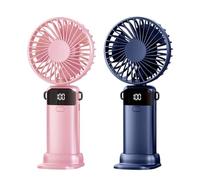 Somnr 2-Pack Hand Held Fan Rechargeable with LED Display, Handheld/Neck/Desk 3 in 1 Mini Fan, 5 Speed Portable Handheld Fan, Adjustable Hand Fan for Home, Makeup, Travel and Sport (Blue, Pink)