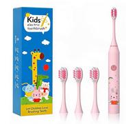 Somnr Kids Electric Toothbrush for Ages 3-12, Toddler Toothbrush with 6 Brushing Modes, 2-Min Smart Timer & IPX7 Waterproof, 4 Soft Brush Heads for Sensitive Teeth (Pink Rabbit)