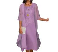 SOMOU Two-Piece Set Maxi Dress for Womens Flowy Chiffon Cardigan Wedding Guest Floral Print Midi Dresses with Lace Jacket, XX-Large, Purple