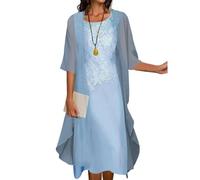 SOMOU Two-Piece Set Maxi Dress for Womens Flowy Chiffon Cardigan Wedding Guest Floral Print Midi Dresses with Lace Jacket, XX-Large, Light Blue