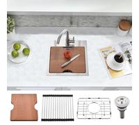 SOMRXO 15x15 Inch Drop In Bar Sink Workstation - 16 Gauge Stainless Steel Single Bowl, Small Kitchen Sink for RV, Outdoor Kitchen & Wet Bar with Accessories