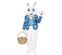 SOMSOC Easter Bunny Costume Adult Rabbit Mascot Onesie Outfit Deluxe Plus Size Bunny Suit for Men Women 2PCS, White, XX-Large