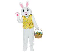 SOMSOC Easter Bunny Costume Adult Rabbit Mascot Onesie Outfit Deluxe Plus Size Bunny Suit for Men Women 2PCS, White, X-Large