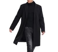 SOMTHRON Men's Casual Trench Coat Mid Long Single Breasted Slim Fit Peacoat Notched Lapel Winter Business Overcoat, Black, XL
