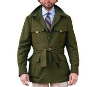 SOMTHRON Men's Single Breasted Belted Trench Coat Lapel Safari Military Jacket Casual Slim Fit Lightweight Windbreaker, Army Green, M