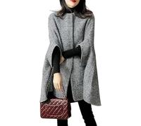 SOMTHRON Women's Elegant Plaid Poncho Single Breasted 3/4 Sleeve Wool Blend Winter Cape Cloak Coat, Grey, XX-Large
