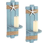 SOMTO Beach Starfish Wall Candle Sconces Decor,Ocean Themed Wall-Mount Candle Holders, Coastal Farmhouse Nautical Rustic Decorations for Bathroom, Living Room, Dining Room and Office, Set of 2