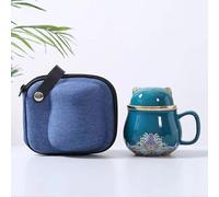 Somush Portable Ceramic Tea Cup Set, Lucky Cat Ceramic Teapot Set With Handle, Tea Strainer, Lid And 1 Shockproof Storage Box For Travel, Outdoor And Office. (green)