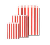 Somwell - 100 Red Candy Striped Paper Bags, 7 x 9" Ideal For Confectionary, Party Bags, Favours, Pick n Mix, Wedding Sweet Bags (100, 7 x 9")