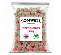 Somwell - Fizzy Cherries 500g - Classic Traditional British Sweets - Cherry Chewy Fruit Flavoured - Halal Sweets - Jelly Retro Candy for Assorted Pick & Mix and Parties - Suitable for Vegans