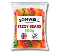 Somwell - Halal Fizzy Bears 500g - Bulk Bag - Chewy Fruity Sweets, Pick and Mix Candy, Fruit Flavoured Treats, Ideal Mini Fizzy Gummy Bears for Party Bags & Sharing