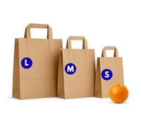 Somwell - Pack of 50 Large Brown Paper Bags with Handles - 80gsm Kraft Material, SOS Handle Bags, Takeaway, Parties, Lunch, Shopping, Gift, Bakery, Restaurants, Recyclable Take Away (50, Large)
