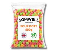 Somwell - Sour Dots 500g - Classic Traditional British Sweets - Chewy Fruit Flavoured Tangy Treats - Halal Sweets - Jelly Retro Candy for Assorted Pick & Mix and Parties - Suitable for Vegans